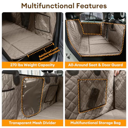 FUNNY FUZZY Dog Car Seat Cover, Back Seat Extender for Dogs - 420Lb Hard Bottom Waterproof Pet Car Seat Cover, 600D Heavy Duty Pet Hammock with Non-Slip Bottom for Cars, SUV, Trucks - color: Taupe