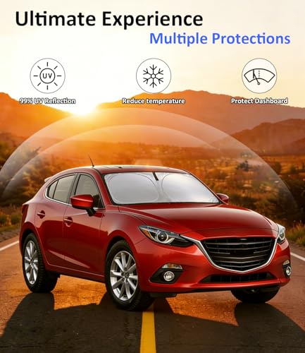 Windshield Sun Shade for 2014-2018 Mazda 3 Accessories, Car Front Window Sun Visor & Heat Shield | 240T Sunshade Protection Blocks UV Rays Keep Your Car Cooler - size: For | Mazda 3 2014-2018