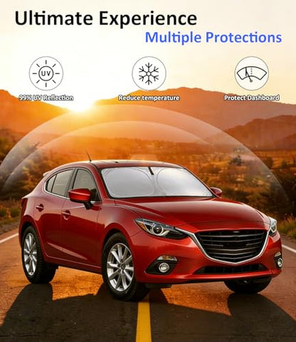 Windshield Sun Shade for 2014-2018 Mazda 3 Accessories, Car Front Window Sun Visor & Heat Shield | 240T Sunshade Protection Blocks UV Rays Keep Your Car Cooler - size: For | Mazda 3 2014-2018