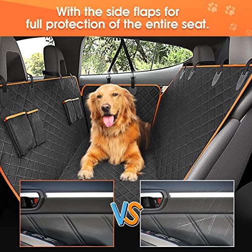 Dog Car Seat Cover for Back Seat, Waterproof Seat Protector Scratchproof Pet Hammock with 4 Bags Side Flaps, Washable Nonslip Backseat Protection for Cars Trucks and SUVs.