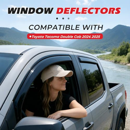 in-Channel Rain Guards Compatible with Toyota Tacoma Double Cab 2024 2025 Full Size Shatterproof Heavy-Duty Side Window Deflectors, Window Visor -Black, 4 PCS - size: Fit for Toyota Tacoma Double Cab 2024 2025