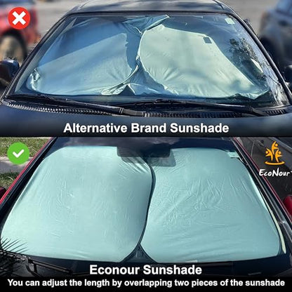 EcoNour 2-Piece Foldable Car Front Window Sun Shade, 240T Polyester, UV Protection & Heat Blocker, Windshield Shade, Durable Design, Upgraded Universal Fit – (29" L x 23.5" W) - size: Small