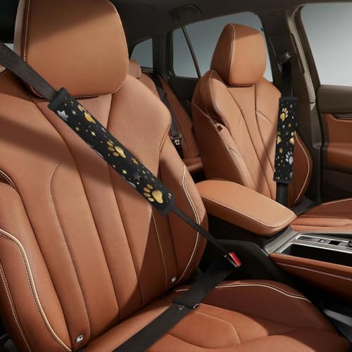 Seat Belt Cover Pad Golden Grey Dog Paw Print Soft Safety Car Automotive Seat Belt Pads Cushion Shoulder Strap Covers for Cars or Bags, 2 Pcs - color: Golden Grey Dog Paw Print