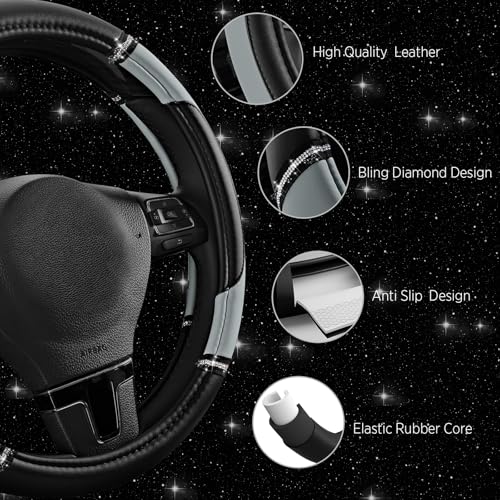 Road Comforts Leather Steering Wheel Cover - Made with PVC Leather - Anti-Slip, Universal Fit 14 1/2 inches to 15 inches - Gray - color: Gray