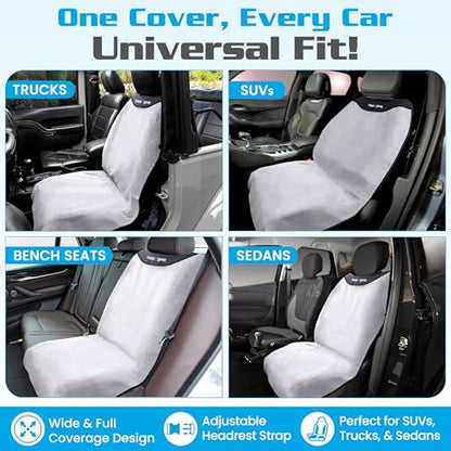 HAPPEGEAR Happeseat Waterproof Car Seat Cover & Protector – Universal Fit Car Seat Towel Cover – Non-Slip Backing, Easy Install & Storage, Machine Washable, Fits Front & Back, Silver - color: Silver