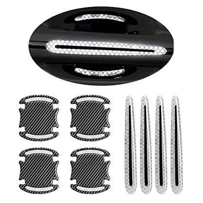 Car Door Handle Protector Reflective Sticker Universal Auto Carbon Fiber Door Handle Anti Scratch Cover Guard 8PCS Silver - color: Silver