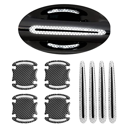 Car Door Handle Protector Reflective Sticker Universal Auto Carbon Fiber Door Handle Anti Scratch Cover Guard 8PCS Silver - color: Silver