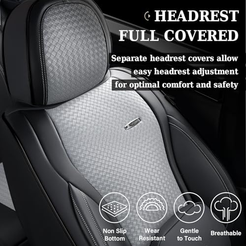 Coverado Seat Covers, Car Seat Covers Front Seats, Waterproof Nappa Leather Auto Seat Cover with Lumbar Head Pillow, Black Gray Seat Covers Carseat Cover Universal Fit for Most Cars - color: Black&Grey（Pillow）, size: Front
