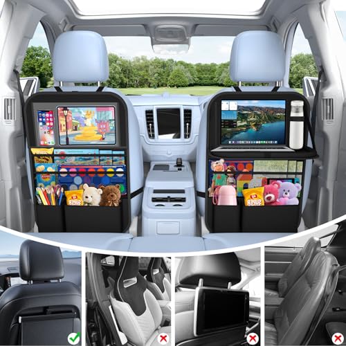 Car Backseat Organizer with table Tray, 9 Storage Pockets Backseat Car Organizer with Tablet Holder, Back seat Organizer for Kids Road Trip Essentials Travel (1Pack) - style: 1Pack with Food Tray-Black
