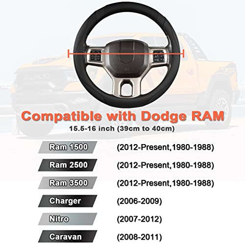West Llama Customized Auto Car Steering Wheel Cover for Dodge RAM 1500 2500 3500, 15.5-16 inch (Black-Large Size) - color: A-Black, size: Large Size (15 ½''-16'')