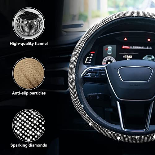 Bling Rhinestone Steering Wheel Cover with Crystal Diamond for Women, Sparkling Car Wheel Protector Universal Fit 14-15 inches - White - color: white