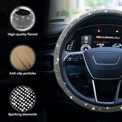 Bling Rhinestone Steering Wheel Cover with Crystal Diamond for Women, Sparkling Car Wheel Protector Universal Fit 14-15 inches - White - color: white