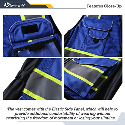 JKSafety Women Hi-Vis Reflective Safety Vest | Neon Color body Sewed Reflective Strips Breathable Lightweight ANSI Compliant - color: V168-blue, size: Small