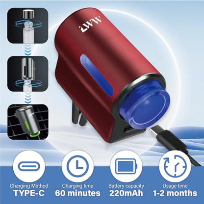 LWW Smart Car Air Freshener - 3 Levels Strength with Ventilation Clip, Rechargeable Car Fragrance Atomizer - with 8 10ml Bottles of Fragrance, Long Lasting Oil Diffuser (Red) - color: Red