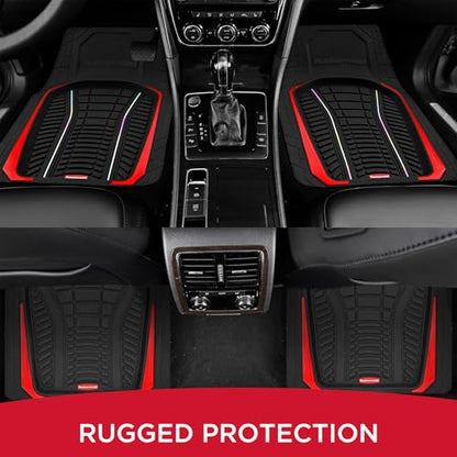 Rubbermaid Car Floor Mats Full Set – Premium All-Weather Car Mat with Brushed Aluminum Inserts, Universal Trim-to-Fit Design, Anti-Slip Backing for Cars, SUVs, Trucks, and Vans - color: Red