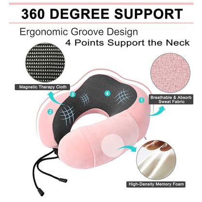 urnexttour Travel Pillow and Blanket Set Neck Pillows Travel Essentials with Sleep Mask for Airplane Car Memory Foam Pink - color: A-pink