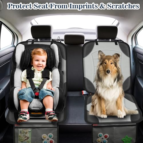 Sinvitron Car Seat Protector for Child Car Seat - Waterproof Non-Slip Leather Mat with 2 Mesh Pockets, Universal Seat Cover for Baby, Pets & Vehicles(2-Pack, Grey) - color: 2 Pack Grey