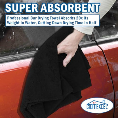 HOMEXCEL Professional Large Microfiber Car Drying Towels 2 Pack, Lint Free, Scratch Free, Highly Absorbent Drying Towel for Cars, SUVs, RVs, Trucks, and Boats,31" x 24", Black - color: Black