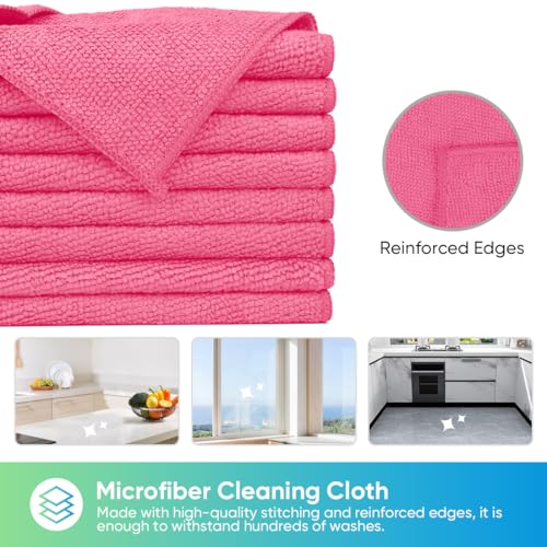 HOMEXCEL Pink Microfiber Cleaning Cloth, 24 Pack Cleaning Towels for Kitchen, Lint Free, Scratch-Free, Highly Absorbent, and Reusable Cleaning Rags for House, Window and Glass, Cars, 11.5 X11.5 inch - color: Pink