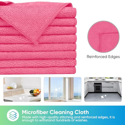 HOMEXCEL Pink Microfiber Cleaning Cloth, 24 Pack Cleaning Towels for Kitchen, Lint Free, Scratch-Free, Highly Absorbent, and Reusable Cleaning Rags for House, Window and Glass, Cars, 11.5 X11.5 inch - color: Pink
