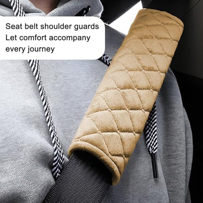 Car Seatbelt Cover, 2PCS Soft Velvet Vehicle Seat Belt Shoulder Strap Harness Pad for Comfortable Driving, Automotive Neck Chest Protection Cushion, Universal for Truck Sedan SUV (Beige) - color: Beige