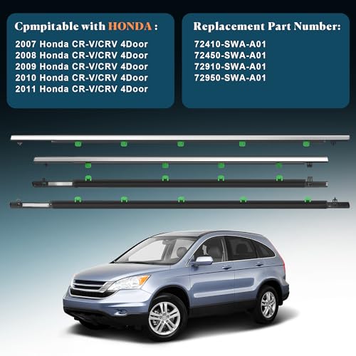 Window Molding Trim Seal for Honda CR-V 2007-2011 Accessories, Outer Door Black Rubber Weather Stripping Belt, Replacement 72410-SWA-A01 (4PCS) - size: 2007-2011 Honda CRV
