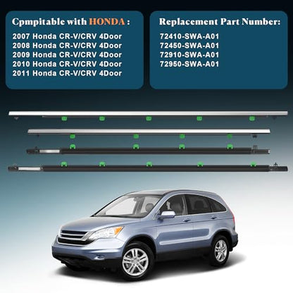 Window Molding Trim Seal for Honda CR-V 2007-2011 Accessories, Outer Door Black Rubber Weather Stripping Belt, Replacement 72410-SWA-A01 (4PCS) - size: 2007-2011 Honda CRV