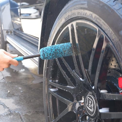oesee 6PCS Car Wheel Cleaning Detailing Pro Kit, Tire Brush, 2 PCS Soft Wool Rims Brush, Detailing Brush, and Tire Dressing Pads, Scratch-Free & Multipurpose Tire Brush - color: 6 Pack (Blue & Black)