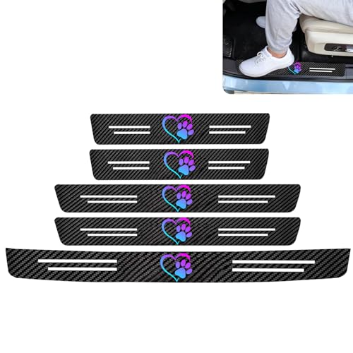 Heart Dog Paw 5PCS Car Door Sill Protector,Carbon Fiber Leather Door Sill Sticker,Decor Doors Sill Scuff Plate Sticker for All Car Models,Paws Print Gifts for Men Women,Dog Paw Car Accessories Decor - color: Heart Dog Paws