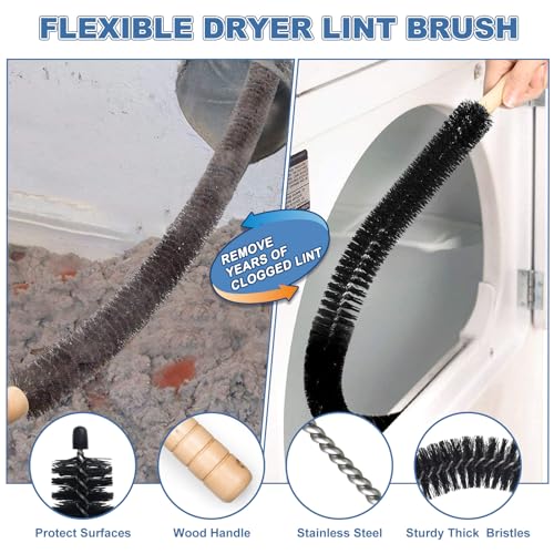 PetOde 2 Pieces Dryer Vent Cleaner Kit Compatible with Most Vacuum Cleaner, Dryer Lint Brush and Vacuum Hose Attachment with Universal Connector, Quickly Lint Remover - color: Blue