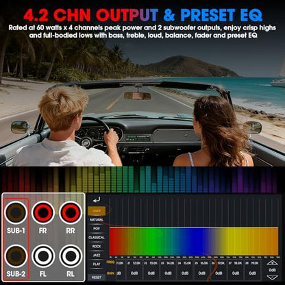 Single Din Retro Car Radio: European Style Stereo for Classic Vehicles - Bluetooth FM AM USB SD AUX USB-C Fast Charge 4-CHN 2 Subwoofer Outputs SWC