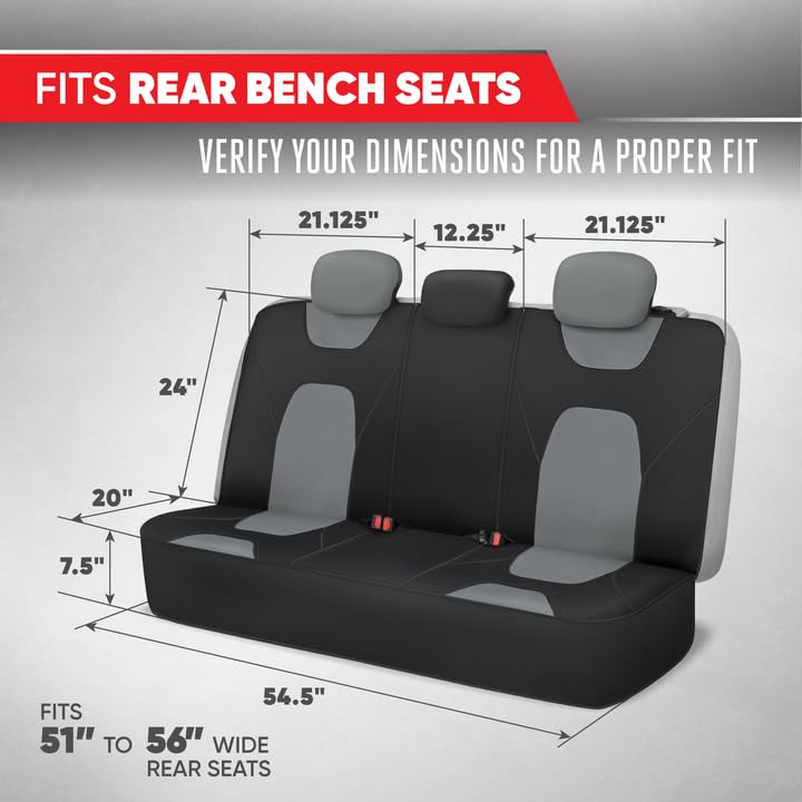 Motor Trend AquaShield Waterproof Gray Rear Split Bench Seat Covers for Trucks Rear Seat Cover Only - Black Car Seat Covers, Back Seat Cover Only - Durable Neoprene Spill Resistant for Kids & Dogs - color: a2-Black & Gray Bench