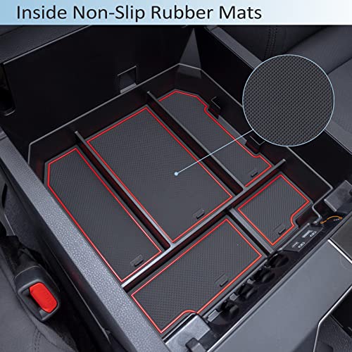 JDMCAR Center Console Organizer Compatible with 2022 2023 2024 2025 2026 Toyota Tundra Accessories and 2023-2026 toyota sequoia Armrest Secondary Storage Box ABS Material with Non-Slip Mats (Red Trim) - color: red