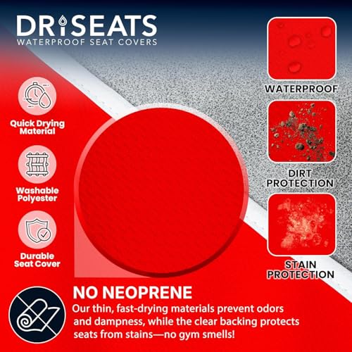 Dri Seats Waterproof Car Seat Cover – Premium Sweat Towel with Slip Resistant Backing for Front Seats in Cars, Trucks, SUVs – Universal Seat Covers & Liner, Easy Install (Red, Large) - color: Red, size: Large