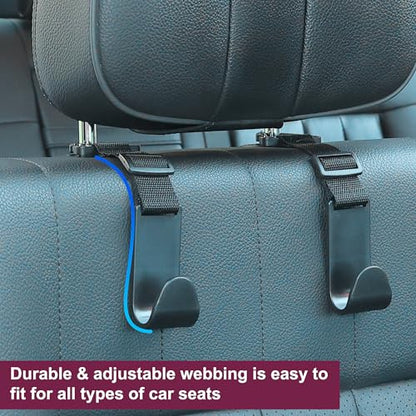 Adjustable 4-Pack Car Headrest Hooks - Universal Seat Back Organizer with Heavy-Duty Clip for Purses, Bags & Groceries Black - color: Black