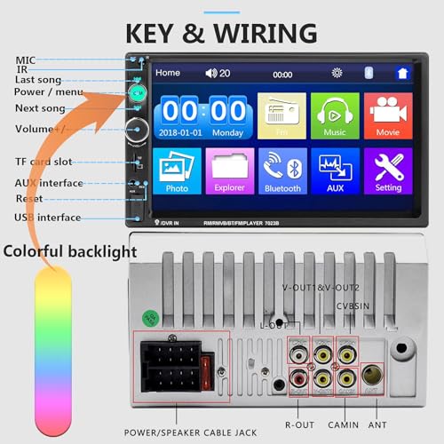 Podofo Car Stereo Double Din Car Radio 7 Inch MP5 Player with HD Touch Screen Digital Display Bluetooth Multimedia Support PhoneLink USB SD Aux-in 2 Din Autoradio with Backup Camera - style: style 1