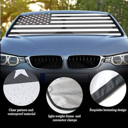 Woanger Windshield Sun Shade Foldable Car Front Window Covers for Car Accessories Sun Heat UV Rays Visor Protector Protection for Universal Cars SUV Truck (Flag) - style: Flag