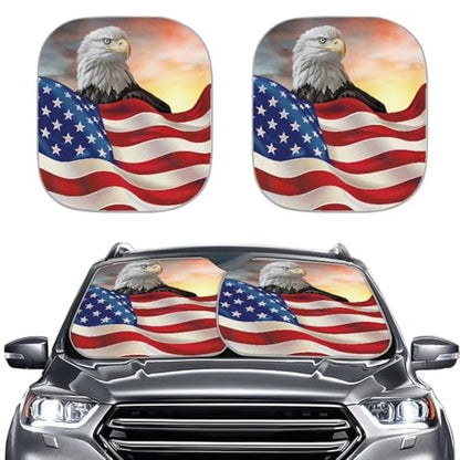Automotive Winshield Sunshade Car Interior Accessories Sun Proof Front Windows Shade Sun Visor Blocker 2 Pieces Set Auto Shade-Eagle American Flag - color: Eagle American Flag