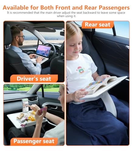 Car Seat Tray Table, Adjustable Travel Tray for Kids/Adults, Car Lap Desk for Laptop Computer Tablet Book, Front Passenger/Rear/Driver Seat Food Eating, Essentials Accessories for Long Trips