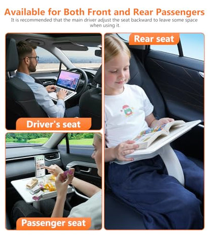 Car Seat Tray Table, Adjustable Travel Tray for Kids/Adults, Car Lap Desk for Laptop Computer Tablet Book, Front Passenger/Rear/Driver Seat Food Eating, Essentials Accessories for Long Trips