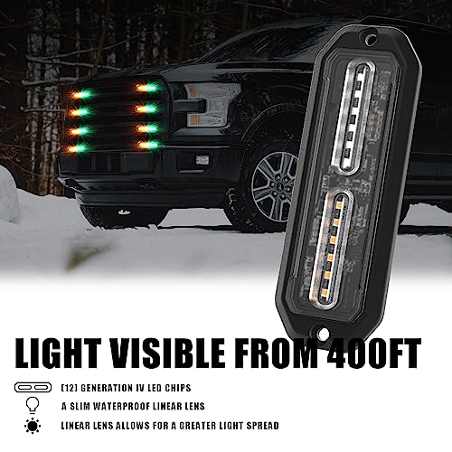 WINECO Green/Amber led strobe lights for trucks 8pcs 12-LED Surface Mount Flashing Strobe Lights kit for Trucks Car Vehicles LED Mini Grille Grill Strobe Light Head Emergency Hazard Warning lights - color: Green/Amber