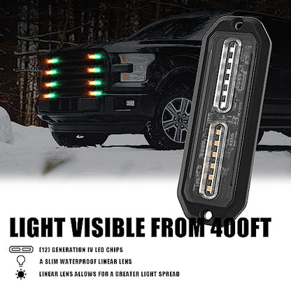WINECO Green/Amber led strobe lights for trucks 8pcs 12-LED Surface Mount Flashing Strobe Lights kit for Trucks Car Vehicles LED Mini Grille Grill Strobe Light Head Emergency Hazard Warning lights - color: Green/Amber