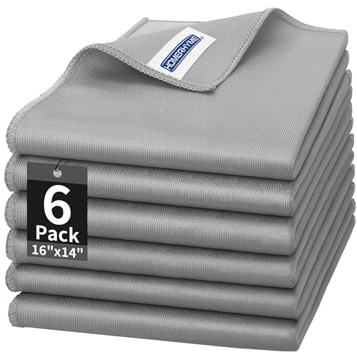 Microfiber Cleaning Cloth - 6 Pack Glasses Cleaning Cloth, 16" x 14" Window Cleaning Rags, Streak Free Lint Free Polishing Cloths Wipes for Eye Glass, Stainless Steel, Windshield, Grey - color: Grey, size: 6 Pk-16" X 14"