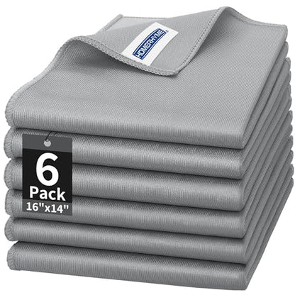 Microfiber Cleaning Cloth - 6 Pack Glasses Cleaning Cloth, 16" x 14" Window Cleaning Rags, Streak Free Lint Free Polishing Cloths Wipes for Eye Glass, Stainless Steel, Windshield, Grey - color: Grey, size: 6 Pk-16" X 14"