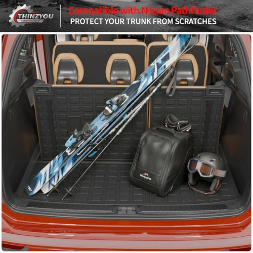 Cargo Mat Compatible with 2022-2025 2026 Nissan Pathfinder Trunk Mat Cargo Liner TPE All Weather Trunk Liner 2024 Pathfinder Accessories (Trunk Mat with Backrest Mat) - style: For Nissan Pathfinder | 2022-2026