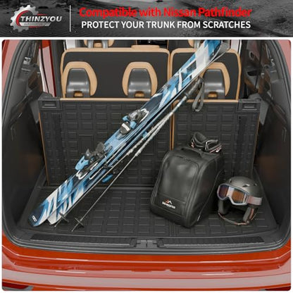 Cargo Mat Compatible with 2022-2025 2026 Nissan Pathfinder Trunk Mat Cargo Liner TPE All Weather Trunk Liner 2024 Pathfinder Accessories (Trunk Mat with Backrest Mat) - style: For Nissan Pathfinder | 2022-2026