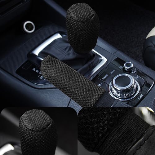 2 PCS/Set Car Gear Shift Knob Cover & Car Handbrake Cover, Anti-Slip Car Gear Shift Handle, Handbrake Cover Gear Cover Set, Universal for Most Cars (Black) - color: Black