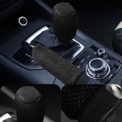 2 PCS/Set Car Gear Shift Knob Cover & Car Handbrake Cover, Anti-Slip Car Gear Shift Handle, Handbrake Cover Gear Cover Set, Universal for Most Cars (Black) - color: Black