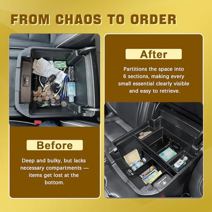 Center Console Organizer Armrest Divider Compatible with 2021-2026 Chevy Tahoe/Suburban and 2021-2026 GMC Yukon, Fits Standard Console with Charging Socket Only, 6-Compartment Storage Inserts