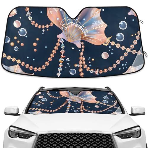 Seashell Pearl Black Windshield Sun Shade Blocks UV Rays Sun Visor Protector Sunshade Accordion Folding Sun Reflector Auto for Car Truck SUV to Keep Your Vehicle Cool - color: Multi105
